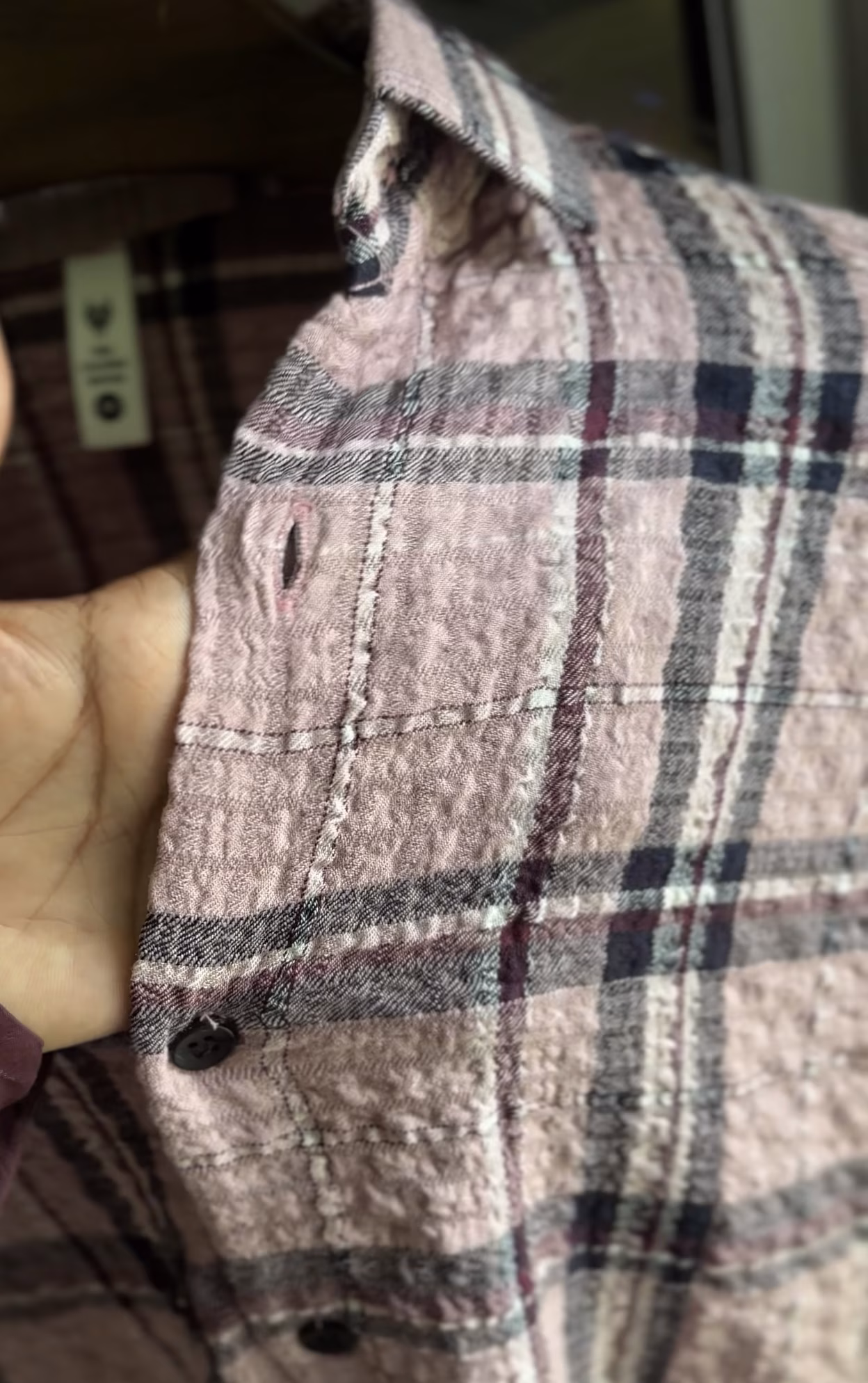     Cotton Blend Seersucker Check Shirt - alternate view